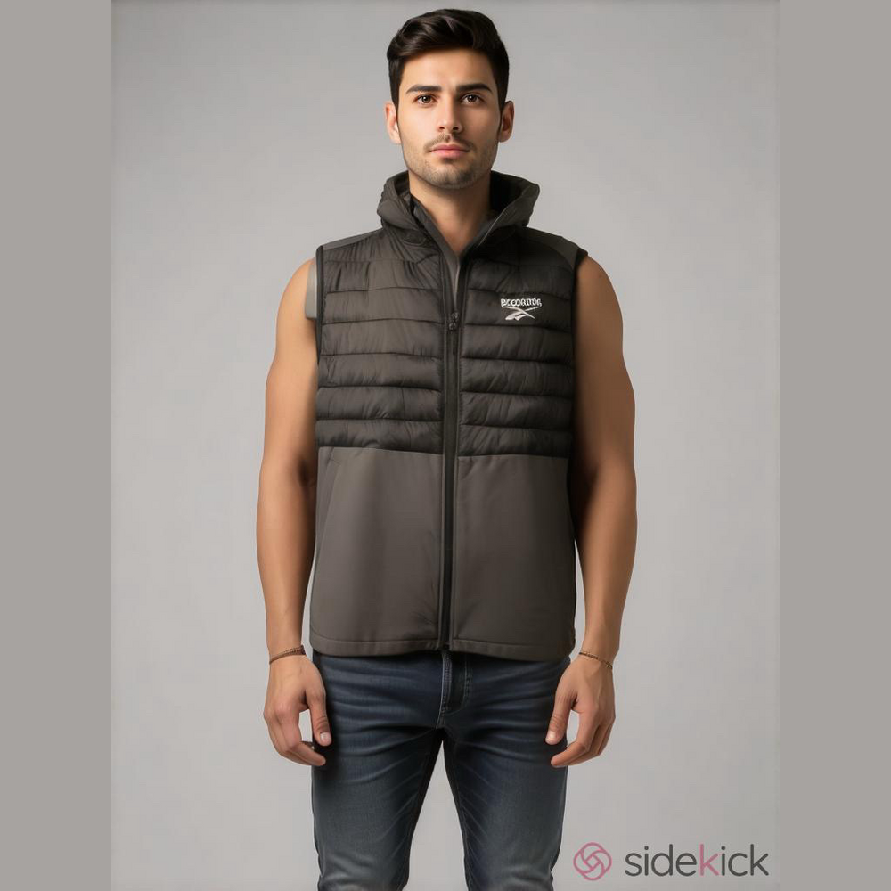 Reebok Puffer Vest Men M Charcoal Black Partial Fleece Golf Puffer Hike New $110